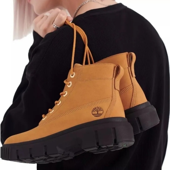 Timberland Sky 6" Lace-Up Lug Sole Platform Leather Boots Womens Size-9.5 Brown - Picture 3 of 7